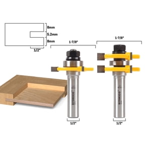 1/4" Plywood Panel 2 Bit Tongue & Groove Router Bit Set - 1/2" Shank - Yonico 15231