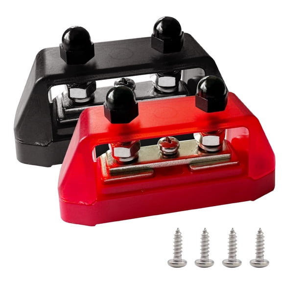 1/4" Power Distribution Block Bus Bar 12V 150A, Ampper Dual Studs M6 Busbar Battery Junction Post Distribution Block with 1 x M4 Screw Terminal (Red and Black)