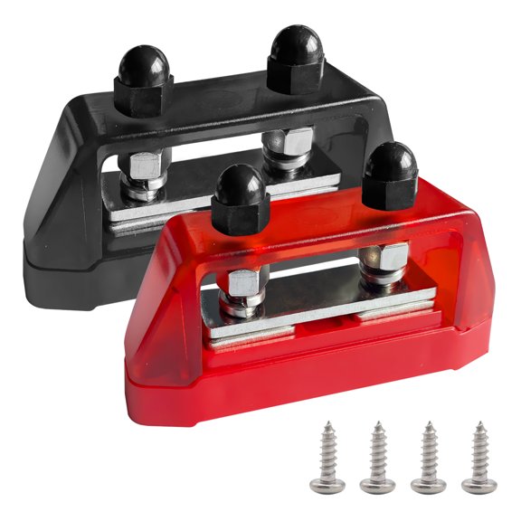 1/4" Power Distribution Block Bus Bar 12V 150A, Ampper Dual Studs M6 Busbar Battery Junction Post Distribution Block for Car and More (W/ Cover, Red and Black)
