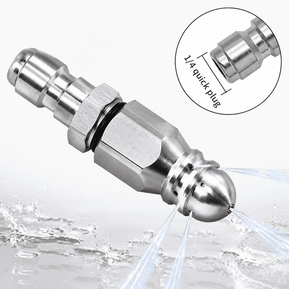 1/4" Quick Connect Pressure Washer Sewer Nozzle, Stainless Steel Drain Jetter Hose Tool