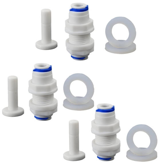 1/4" RO Bulkhead Fitting, Plastic Push-to-Connect Quick Connect Pipe Fitting for Water Filter and Reverse Osmosis System, 3 PCS
