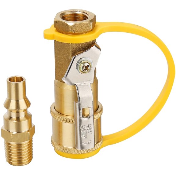 1/4" RV Propane Quick Connect Adapter Kit with Shutoff Valve, Full Flow Propane and Natural Gas Disconnect Accessory