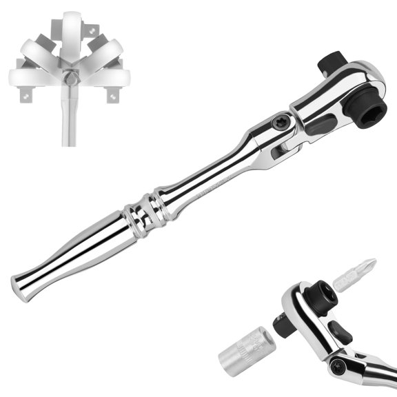 1/4" Ratchet Wrench, 72-Tooth Flex Head Ratchet for Ultra Tight Spots - Socket & Bit Driver, Chrome finish, 2-IN-1 Pocket Mini Ratchet for Engine Bays, Seat Rails, Bike Bodywork | 4.5" Long