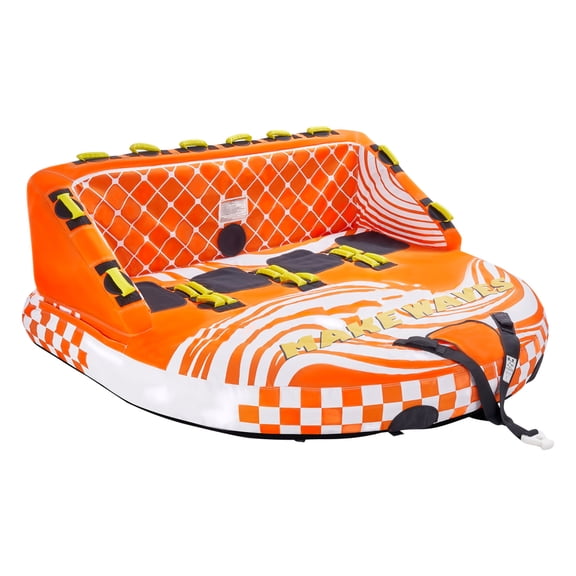 1-4 Riders Towable Tube 680lbs, Inflatable Boat Pull Tube with Nylon Cover 22 Handles Dual Tow Points