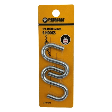 1/4" S-Hooks, 2 Pack, Zinc, Peerless Chain Company, #4717238