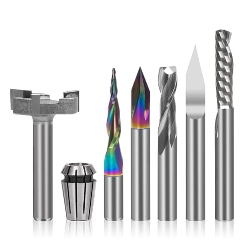 1/4" Shank CNC Router Bits Essential Kit Includes 1/4" ER11 High Precision Collet, V-bit, End Mills, Chamfering Bit for Woodworking Carving$$Tools & Hardware Other
