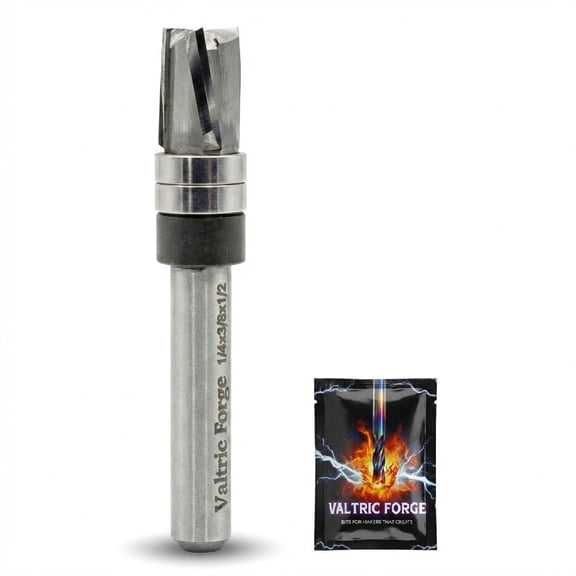 1/4" Shank Down-Cut Flush Trim Router Bit - 3/8" Cutting Diameter x 1/2" Cutting Length - 3 Flute C3 Solid Carbide Pattern Template Bit for Woodworking, Jigs & Top Bearing Cuts