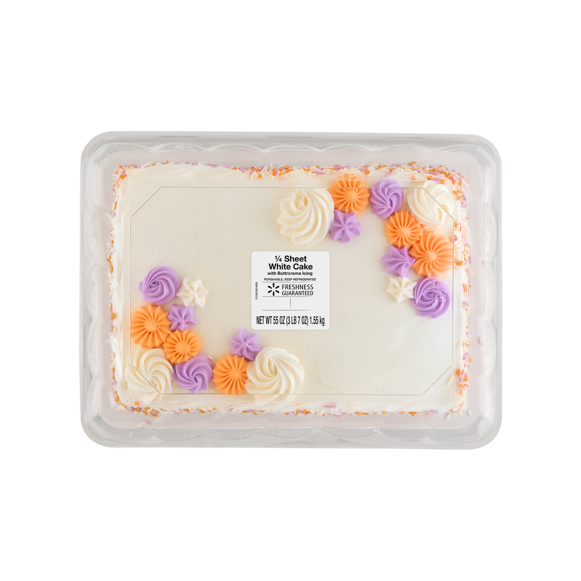 Freshness Guaranteed 1/4 Sheet Lavender & Coral White Cake with Creamy Buttercreme Icing, 55 oz