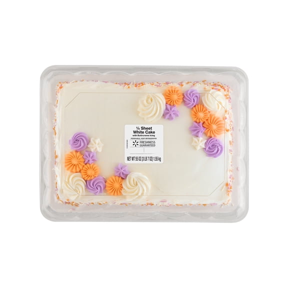 Freshness Guaranteed 1/4 Sheet Lavender & Coral White Cake with Creamy Buttercreme Icing, 55 oz