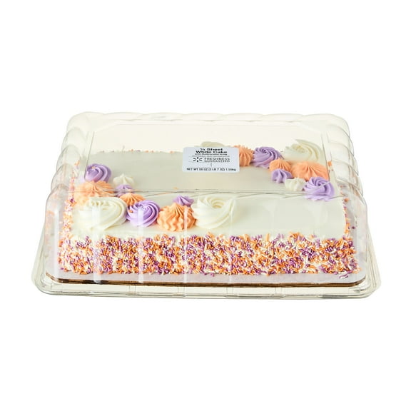 Freshness Guaranteed 1/4 Sheet Lavender & Coral White Cake with Creamy Buttercreme Icing, 55 oz