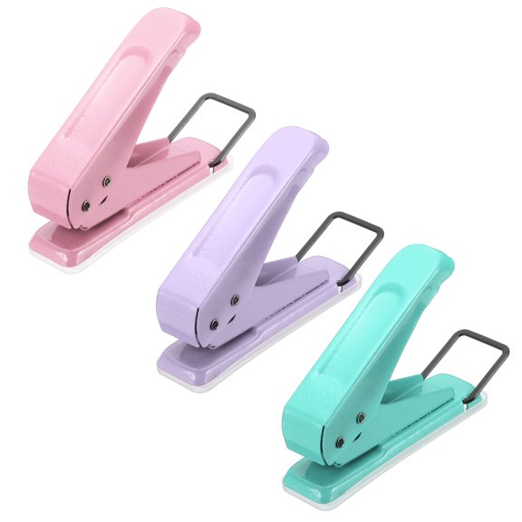 1/4" Single Hole Punch, 3Pcs Handheld Heavy Duty Hole Puncher Press Metal Paper Puncher for Tag DIY Craft Scrapbook Ticket, Green/Purple/Pink