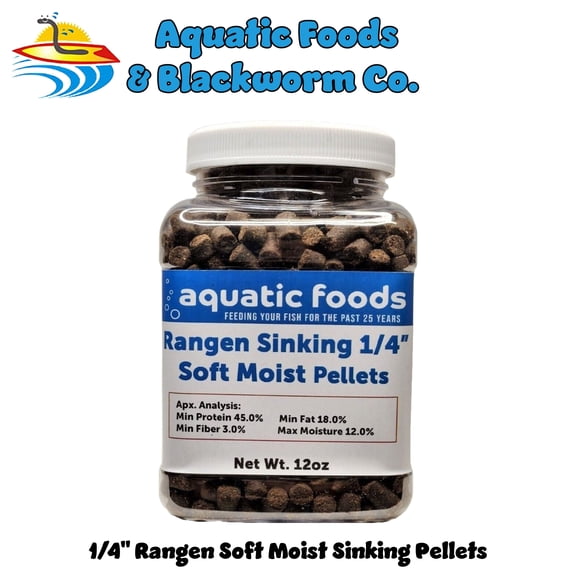 1/4" Soft Moist Sinking Rangen Salmon Pellets for Adult Axolotls, Shrimp, Snails, Crabs, Small Amphibians, Bottom Tropical Fish ...12oz Small Jar