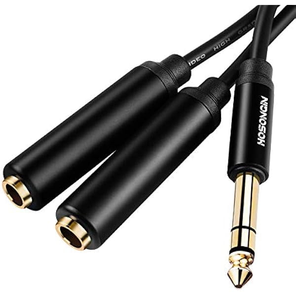 1/4" Splitter Cable, TRS to Dual 1/4" TRS Stereo Y Adapter, Gold-Plated Connectors, High-Fidelity Sound, Durable Aluminum Alloy Shell for Studio, DJ, Headphones, Live Sound Systems - 1.6Ft