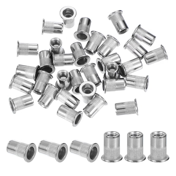 Uxcell 0.6 x 0.5 inch Silver Rivet Nut Flat Head Threaded Insert Nut for Industrial Applications 100 Pcs