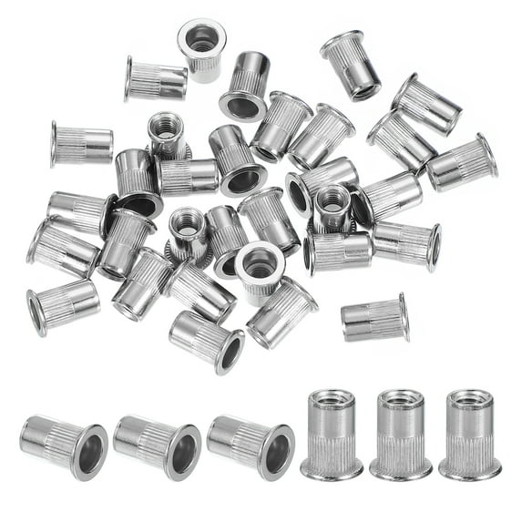 Uxcell 0.6 x 0.5 inch Silver Rivet Nut Flat Head Threaded Insert Nut for Industrial Applications 70 Pcs
