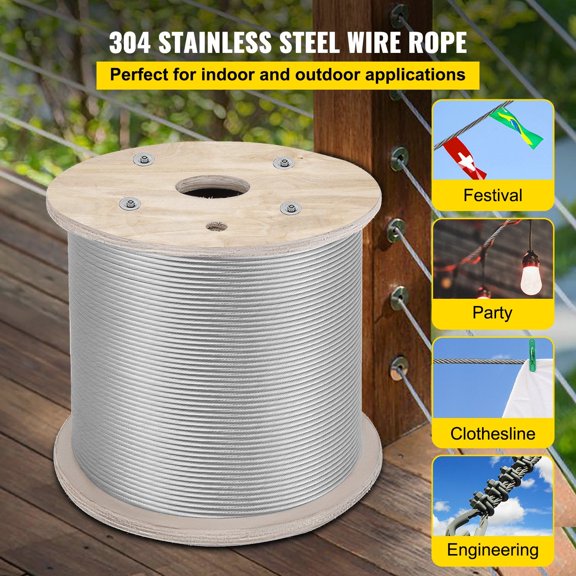 1/4"Stainless Steel Cable 200FT,T304 7x19 Tighter Core Cable Railing System Wire Rope Aircraft Deck Railing Kit Fence Wire