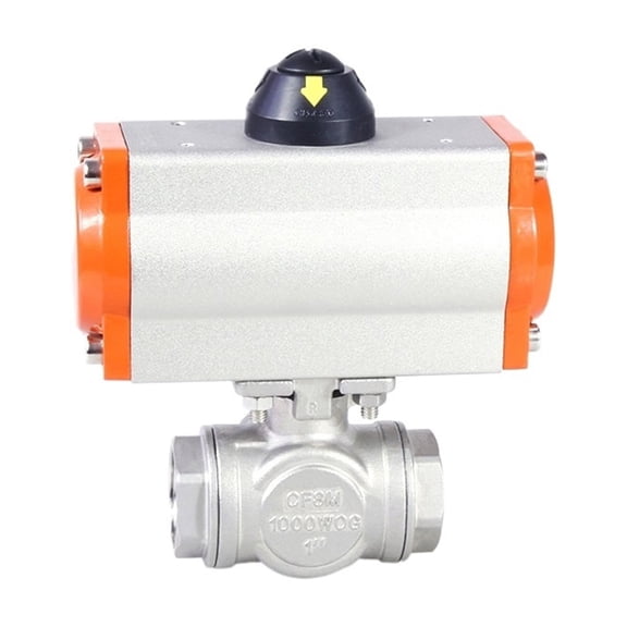 1/4" Stainless Steel Pneumatic Three Way Ball Valve Three Piece High Platform Pneumatic Ball Valve ,Long-Time Use