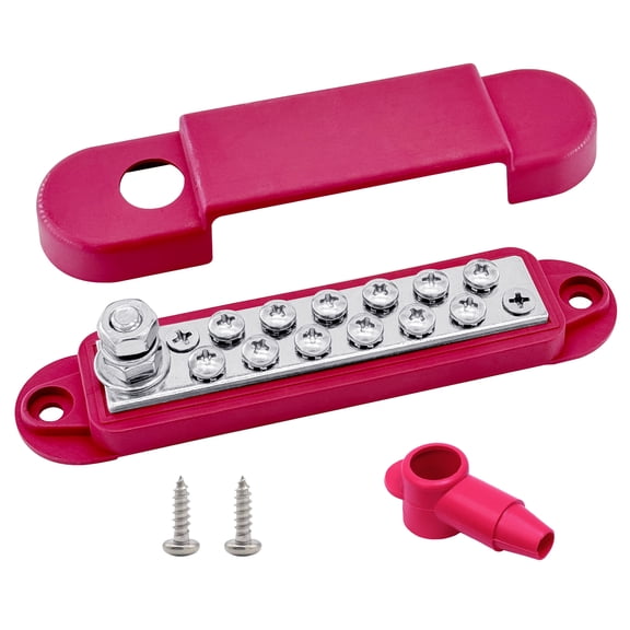 1/4" Stud Power Distribution Block Bus Bar with 12 x #8 Screws, Ampper 5.3" 12V 150A Marine BusBar Battery Distribution Block W/ Cover for Car Audio Boat Solar (Red)