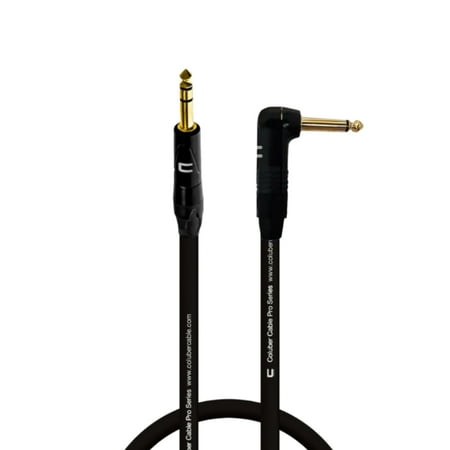 1/4" TRS Male to Right Angle 1/4" TS - 1 Feet - Black - Pro 3-Pin Microphone Connector for Powered Speakers, Audio Interface or Mixer for Live Performance & Recording