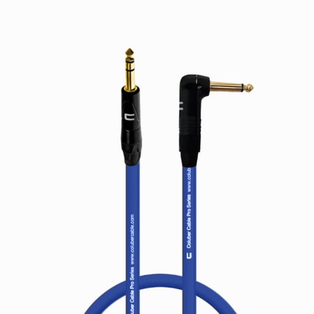1/4" TRS Male to Right Angle 1/4" TS - 1 Feet - Blue - Pro 3-Pin Microphone Connector for Powered Speakers, Audio Interface or Mixer for Live Performance & Recording