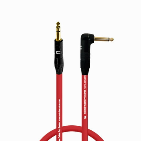 1/4" TRS Male to Right Angle 1/4" TS - 1 Feet - Red - Pro 3-Pin Microphone Connector for Powered Speakers, Audio Interface or Mixer for Live Performance & Recording