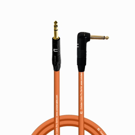 1/4" TRS Male to Right Angle 1/4" TS - 10 Feet - Orange - Pro 3-Pin Microphone Connector for Powered Speakers, Audio Interface or Mixer for Live Performance & Recording