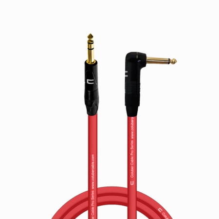 1/4" TRS Male to Right Angle 1/4" TS - 10 Feet - Red - Pro 3-Pin Microphone Connector for Powered Speakers, Audio Interface or Mixer for Live Performance & Recording