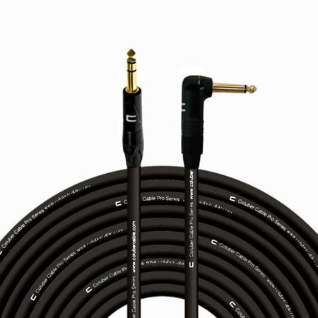 1/4" TRS Male to Right Angle 1/4" TS - 100 Feet - Black - Pro 3-Pin Microphone Connector for Powered Speakers, Audio Interface or Mixer for Live Performance & Recording