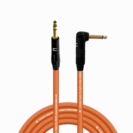 1/4" TRS Male to Right Angle 1/4" TS - 15 Feet - Orange - Pro 3-Pin Microphone Connector for Powered Speakers, Audio Interface or Mixer for Live Performance & Recording