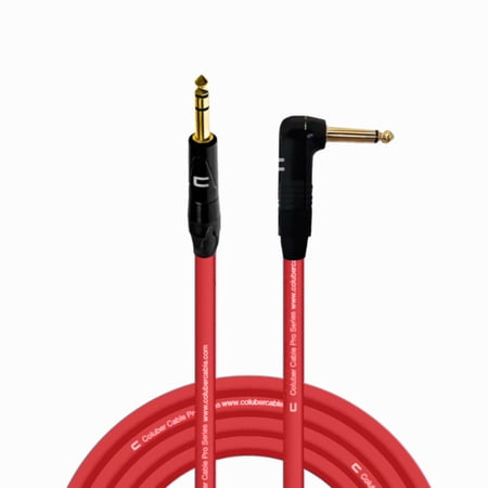 1/4" TRS Male to Right Angle 1/4" TS - 20 Feet - Red - Pro 3-Pin Microphone Connector for Powered Speakers, Audio Interface or Mixer for Live Performance & Recording