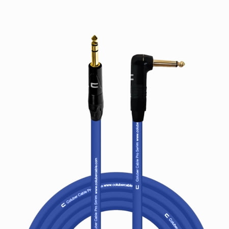 1/4" TRS Male to Right Angle 1/4" TS - 25 Feet - Blue - Pro 3-Pin Microphone Connector for Powered Speakers, Audio Interface or Mixer for Live Performance & Recording