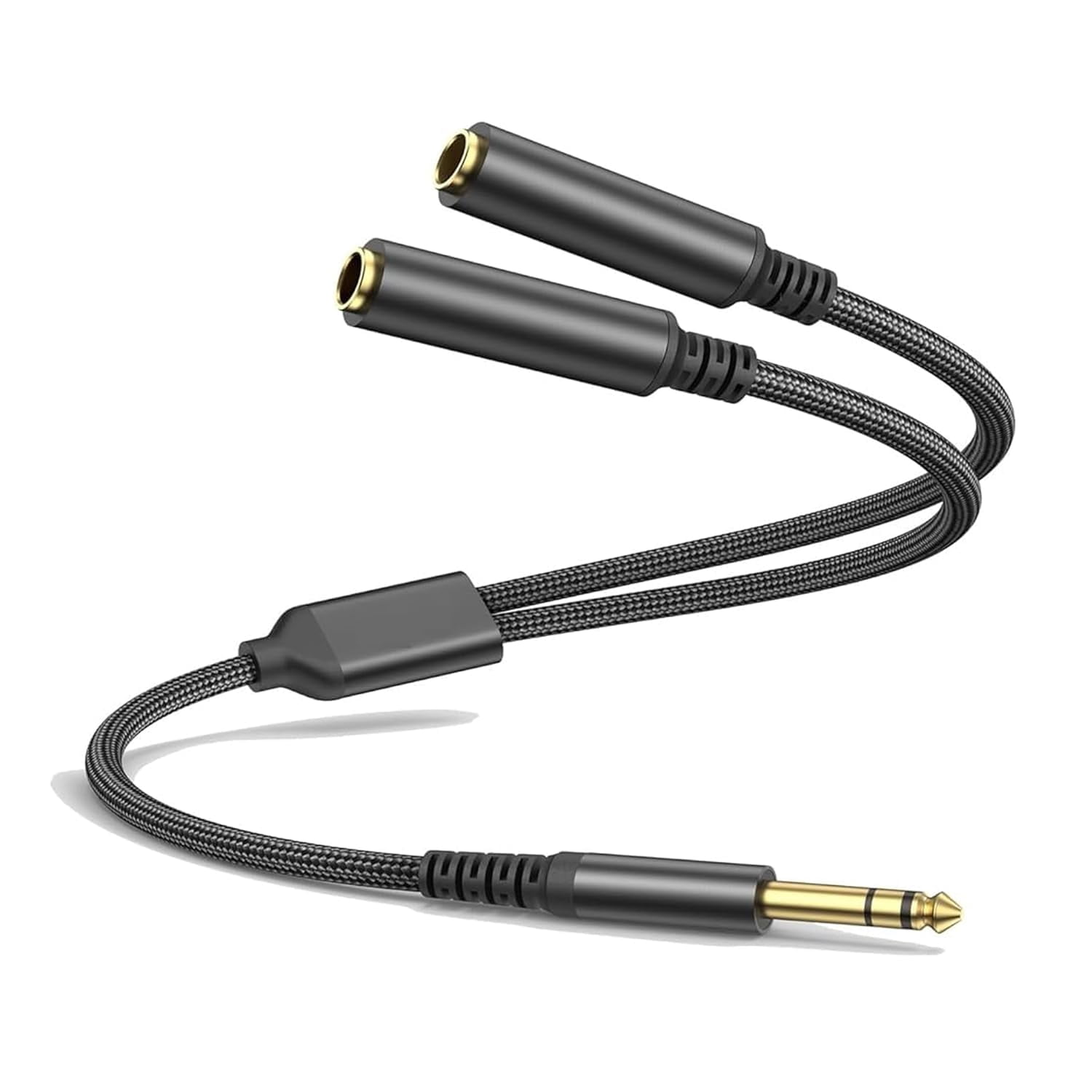 1/4 TRS Stereo Audio Cable for Guitar or Mixer with Jack Output, 1 FT, Pack, Black, Splitter Y Adapter, 6.35mm Male to Dual Female