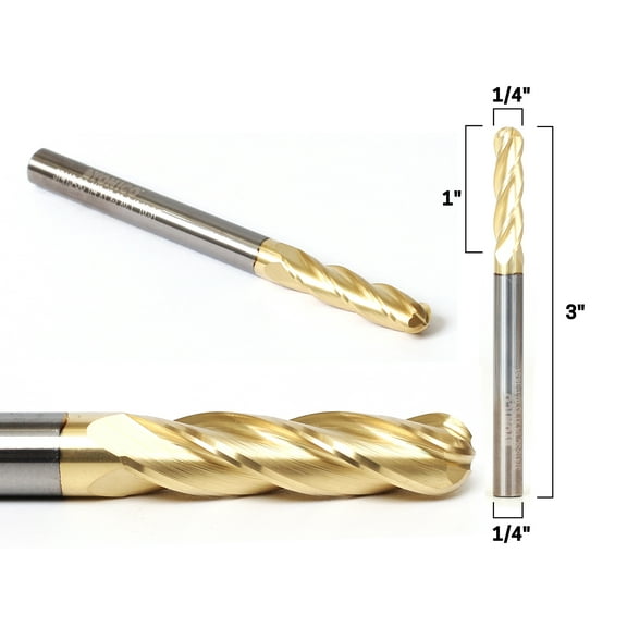 1/4" Tapered Ballnose Spiral ZRN Coated CNC Router Bit - 1/4" Shank - Yonico 37415-SC