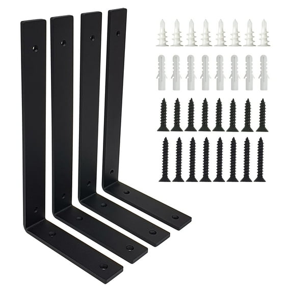 1/4" Thick Heavy Duty Shelf Brackets, 12.25"X6.25", 4 Max. 110lb, 0.25"Thk Metal Rustic Farmhouse Cottage Wooden Floating Shelves Bracket, Industrial Wall Corner Mount, w/Screws and Wall Anchors C106