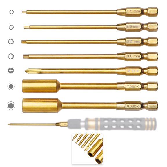 1/4" Titanium Drill Bit Set 1.5mm-8mm Allen & Nut Driver Tips Heavy Duty HSS