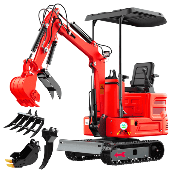 1.4 Ton Diesel KubotaEngine Mini Excavator, W/Ripper, Rake, Bucket, US In Stock, Suitable for Homes Farms Municipal Parks Etc EPA Certification