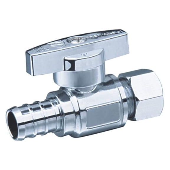 1/4 Turn Ball Valve, 3/8" OD x 1/2" PEX Brass Stop Valve, Lead Free NSF Certified, 400 PSI Cold/150 PSI Hot - Pack of 10