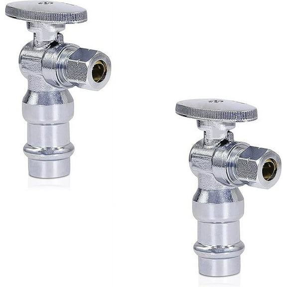 1/4 Turn Press Angle Stop Valve | 1/2" Press x 3/8" OD | Water Shut Off Valve | Toilet Shut Off Valve | On and Off Water Valve (Pack of 2)