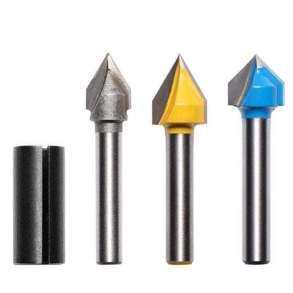1/4'' V Grooving Router Bit Set, 60 Degree & 90 Degree CNC Router Bits, 3D V Shape Milling Wood Cutter Knife CNC Engraving Router Bit, VG03A