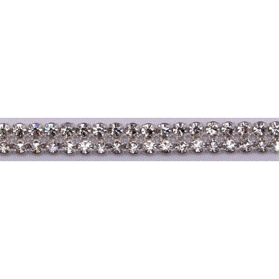 1/4" Wide Faux Rhinestone Chain - Double Row of Faux Rhinestones Gemstones on Silver Metal Banding Decorative Trim Trimming By the Yard (491-21-902-11)
