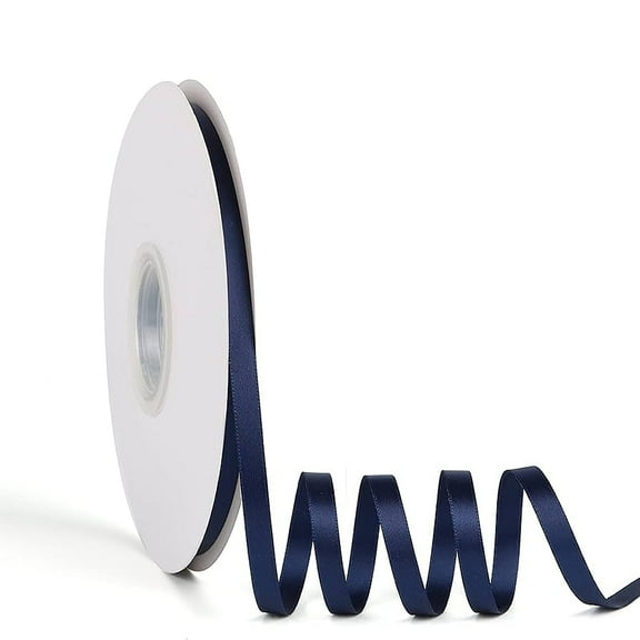 1/4" Wide Navy Blue Double Faced Satin Ribbon - 100 Yards