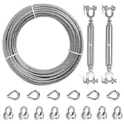 Tootaci 1/4" Wire Rope Kit, 50ft 1400 lbs Stainless Steel Cable with 1/4 Turnbuckle, Clamp & Thimble, 7x19 Strands Heavy Duty Metal Cable for Zipline, Deck Railing, Boat Lift, Shade Sail