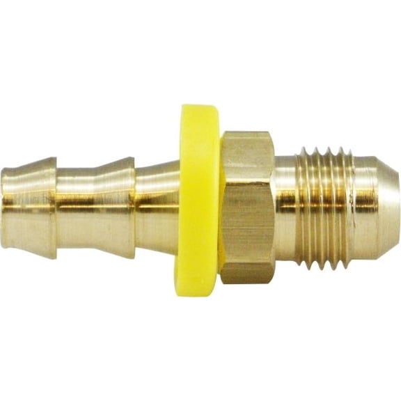 1/4 X 1/4 POHB X Male JIC Flare, Push On Hose Barb, Brass Fittings