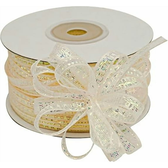 1/4" X 50 Yards Iridescent Pull String Bows Christmas DIY Craft Gift Ribbon (Ivory)