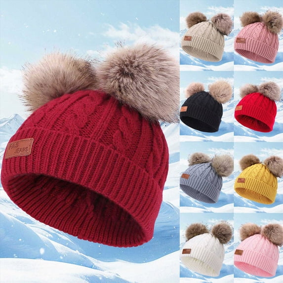 1-4 Years Toddler Kids Beanie Winter Hats Warm Knit Cute Hat with Pom-Pom for Little Kids Daily Outdoor