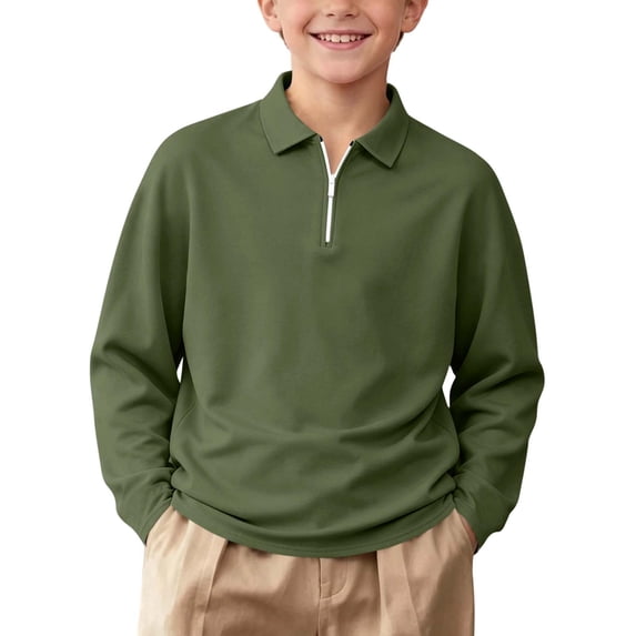 1/4 Zip Pullover Kids Lapel Collar Sweatshirt Loose Fit School Casual Long Sleeve Tops for Boys Girls 3-15Y (9-10 Years, Army Green)