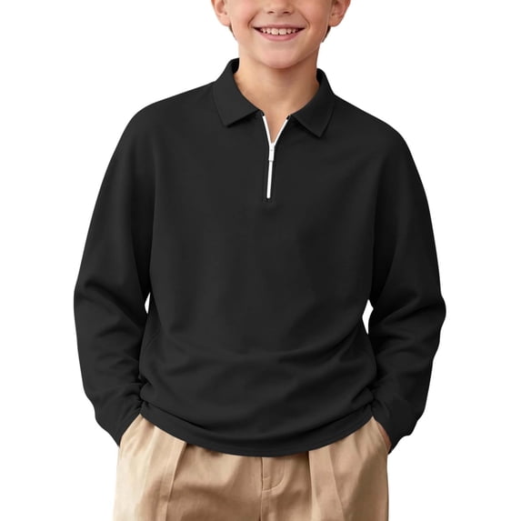 1/4 Zip Pullover Kids Lapel Collar Sweatshirt Loose Fit School Casual Long Sleeve Tops for Boys Girls 3-15Y (9-10 Years, Black)