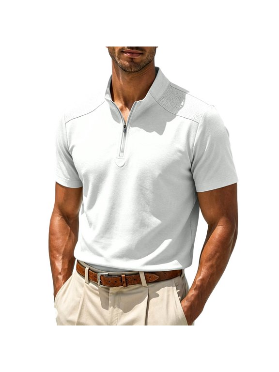 1/4 Zip Pullover Mens Business Casual Short Sleeve Mesh Breathable Lightweight Tops Fathers Day Gift