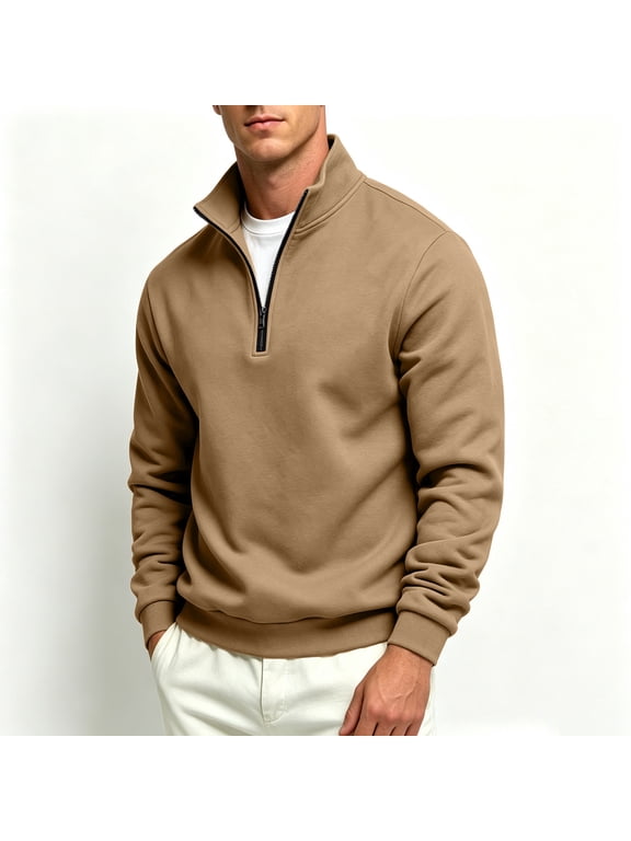 1/4 Zip Pullover Mens Casual Mock Neck Pullover Slim Fit Long Sleeve Daily Wear Sweater Camel XL