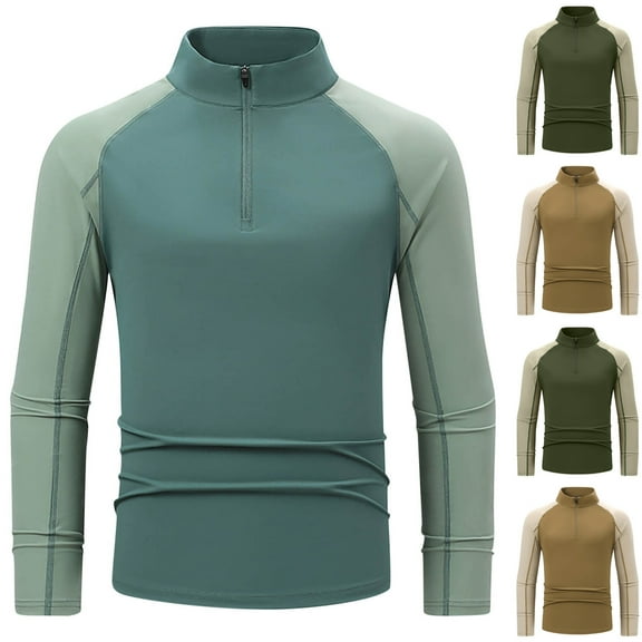 1/4 Zip Pullover Mens Long Sleeve Raglan Athletic Shirts Sun Protection Rash Guard Upf 50+ Outdoor Fishing Hiking Running T-Shirts